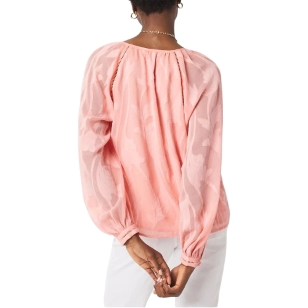 WHITE HOUSE BLACK MARKET Elegant Chic Peach Blouse with Sheer Sleeves Women's Lg - Picture 5 of 9